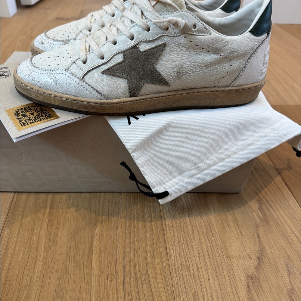 Golden Goose Taupe and Green Ball Star Men’s Sneakers